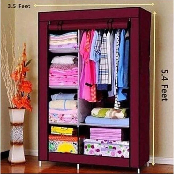 Picture of Portable Folding Simple Open Door non Woven Fabric Cloth Storage Wardrobe Almirah For Daily Use 2 Part - Multicolor