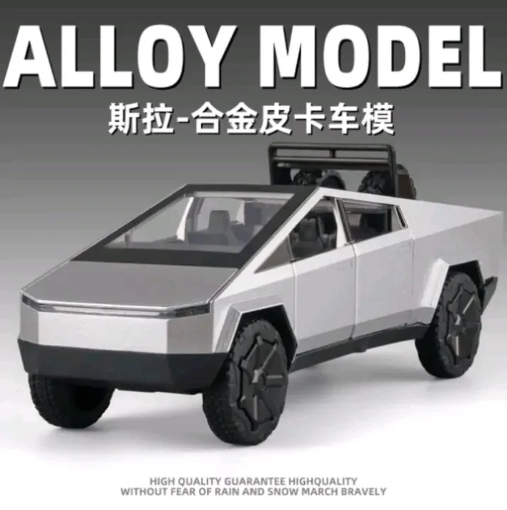 Picture of 1:28 Tesla Cybertruck Diecast Metal Alloy Model car Sound Light Pull Back Collection Kids Toy Gifts - Black