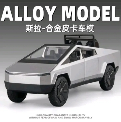 Picture of 1:28 Tesla Cybertruck Diecast Metal Alloy Model car Sound Light Pull Back Collection Kids Toy Gifts - Black