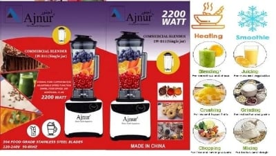 Picture of 2200 Watts Ajnur Commercial Blender Plus Mixer Grinder STEEL BUSH (2 JAR)