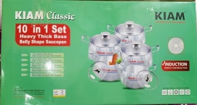 Picture of Kiam Classic (Induction Buttom)10 in 1 Set Heavy Thick Base Belly Shape Saucepan Cook Wear Set - Multicolor