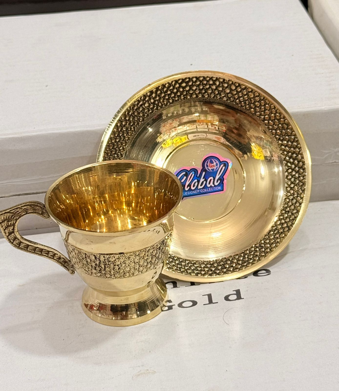 Picture of Pitol Tea Cup Set / Brass Tea Cup and Saucer 5 Pices Set / Pitoler Cup Set - Gold