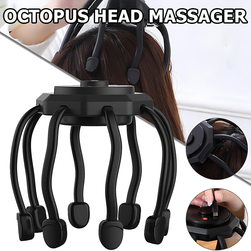 Picture of Electric Head Massager Octopus Scalp Massage Vibration Head Scratcher Therapy For Relax Stress Relief Improve Sleep hair growth - Black
