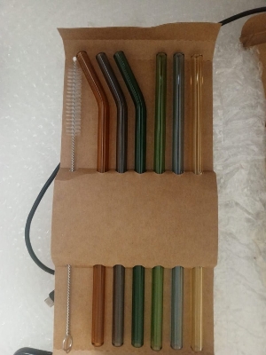 Picture of 6 pcs straw and 1 pcs straw cleaner reusable glass straw set - Multicolor