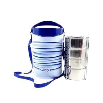 Picture of Milton New Econa - 4 Stainless Steel Tiffin Box - Insulated, Hot & Cold Leak Proof 4 Liyar Lunch Box for Office, College, Picnic - Blue