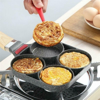Picture of 4 Hole Omelet Pan for Burger Eggs Ham PanCake Maker Frying Pans Non Stick No e Breakfast Grill Wok - Black