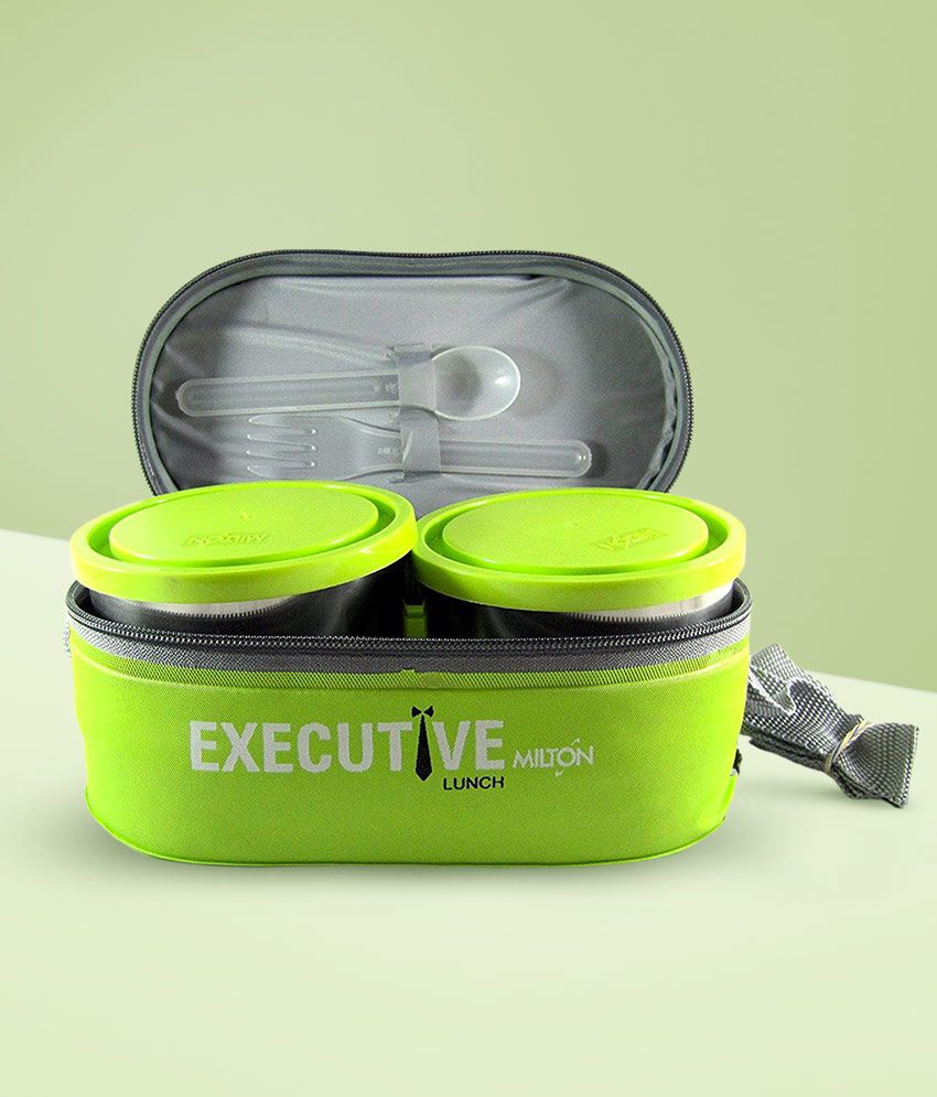 Picture of Milton Executive Lunch Box Soft Insulated Tiffin Box (2 SS Container,1 Microwave Safe Container) - Green