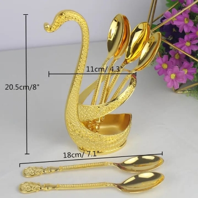 Picture of Swan Dinnerware European Style Gold Finish Metal Cake /Coffee Spoon Fork Set Tableware For Home Table Decor - Gold