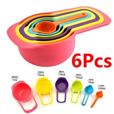 Picture of 6 Pieces Measuring Spoons And Cups Plastic , Measuring Spoon Scoop with Scale for Cooking Measuring, Pack of 6 set - Multicolor