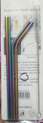 Picture of set of stainless-steel reusable drinking straws. - Multicolor