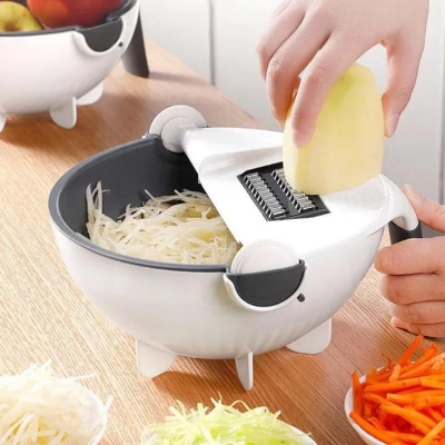 Picture of New 11 in 1 Multifunction Magic Rotate Vegetable Cutter with Drain Basket Vegetables Chopper Veggie Slicer Kitchen Tool with 8 Dicing Blades - Multicolor