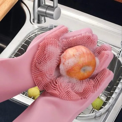 Picture of High Quality Silicone Dish Washing Kitchen Hand Gloves Multi color - Multicolor