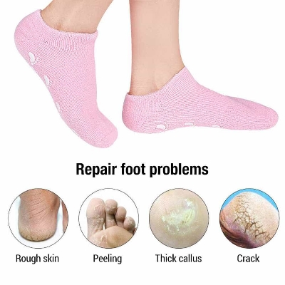 Picture of 1Pair Anti Slip Foot Care Silicone Socks Reusable Spa Gel Socks - Pink,Suit Only: 34