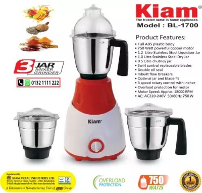 Picture of Kiam Mixer Grinder 750-W BL-1700 - Multicolor