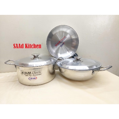 Picture of Family Pack 5 pcs Kiam Cookware Set Aluminium. Casserole Stock Pot, Korai, Fry Pan & Lid Set. Model: P975. - Multicolor