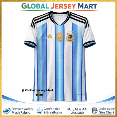 Picture of Adidas Argentina Home Jersey 2024/25 – AFA Crest + FIFA Champions Badge – Short Sleeve Football Jersey – Sky Blue/White Argentina National Team Fan Jersey - White