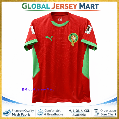 Picture of Puma Morocco Home Jersey 2024/25 – Short Sleeve Football Jersey – Red/Green Morocco National Team Fan Shirt - Red