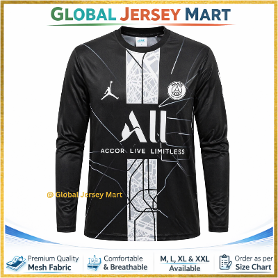 Picture of PSG Paris Saint-Germain Black Jersey 2020/21 – Jordan Logo – ALL (Accor Live Limitless) Sponsor – Full Sleeve Football Jersey – France Club Fan Shirt - Black