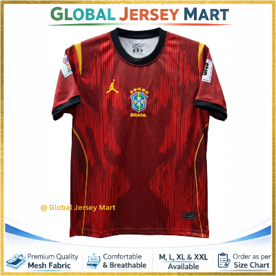 Picture of Brazil (CBF) Away Jersey 2024/25 – Jordan Jumpman – Dri-FIT – Short Sleeve Football Jersey – Brazil National Team Fan Shirt (Maroon/Red) - Red