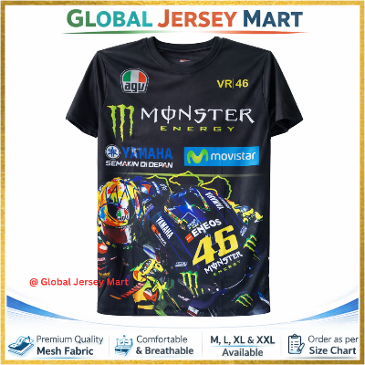 Picture of Yamaha Monster Energy MotoGP Jersey 2024/25 – VR46 Valentino Rossi Edition – Short Sleeve Racing T‑Shirt – Black Fan Wear - Black