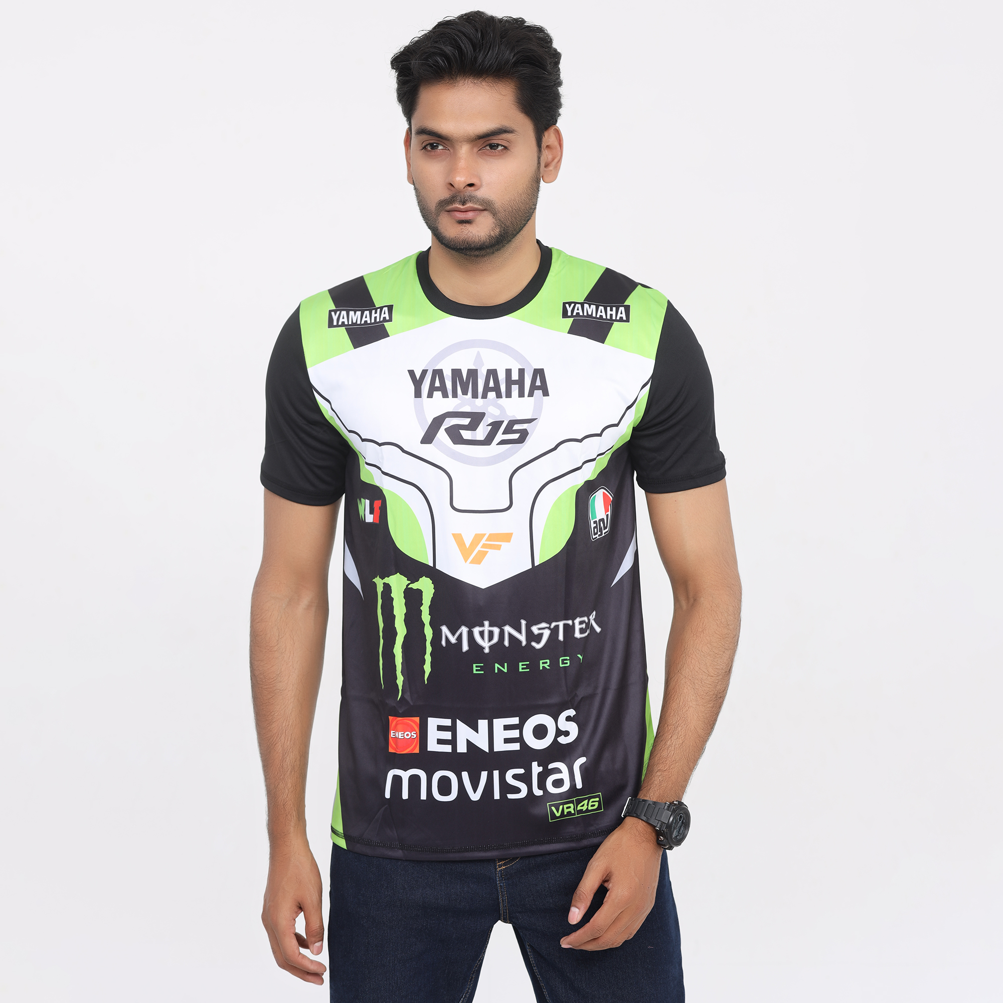 Picture of Yamaha MotoGP Monster Energy Jersey 2024/25 – VR46 Edition – Short Sleeve Racing T‑Shirt – Black/Green Track Fan Wear - Black