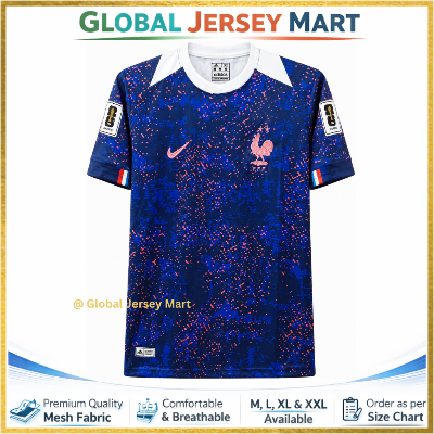 Picture of France (FFF) Away Jersey 2024/25 – Nike Swoosh – Short Sleeve Football Jersey – France National Team Fan Shirt (Navy/Blue Pink Speckle) - Navy Blue