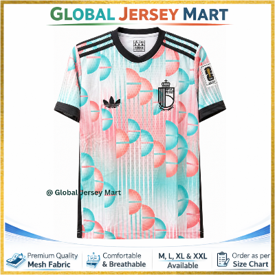 Picture of Belgium Away Jersey 2024/25 – FIFA Qualifiers Patch – Short Sleeve Football Jersey – Belgium National Team Fan Shirt (Multicolor/Black Trim) - Multicolor