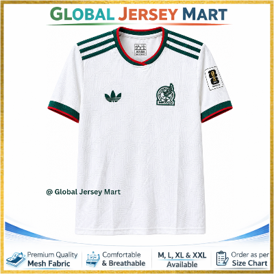 Picture of Mexico Away Jersey 2024/25 – Adidas Trefoil – FIFA Qualifiers Patch – Short Sleeve Football Jersey – Mexico National Team Fan Shirt (White/Green/Red) - White