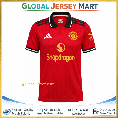 Picture of Manchester United Red Home Polo Half Sleeve Jersey 2024/25 – Snapdragon – Premium Quality Football Jersey – England Football Club Jersey - Red