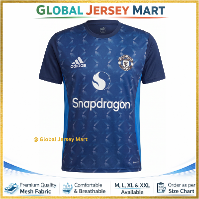 Picture of Manchester United Training Jersey 2024/25 – Snapdragon Sponsor Print – Short Sleeve Football Jersey – Blue MUFC Fan Shirt (England Club) - Navy Blue
