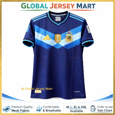 Picture of Argentina Away Jersey 2022 – AFA Crest & FIFA Champions Badge – Short Sleeve Football Jersey – Argentina National Team Fan Shirt - Navy Blue