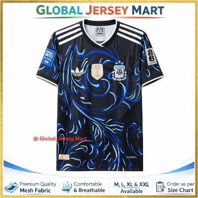 Picture of Argentina Special Edition Jersey 2022 – Adidas – AFA Crest + FIFA Champions Badge Style – Short Sleeve Football Jersey – Argentina Fan Shirt (Black & Blue Graphic) - Black