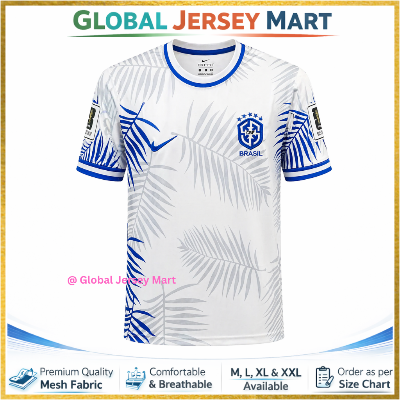 Picture of Brazil Away Jersey 2024/25 – Nike – Blue Leaf Print – Short Sleeve Football Jersey – Brazil/CBF National Team Fan Shirt (White & Blue) - White