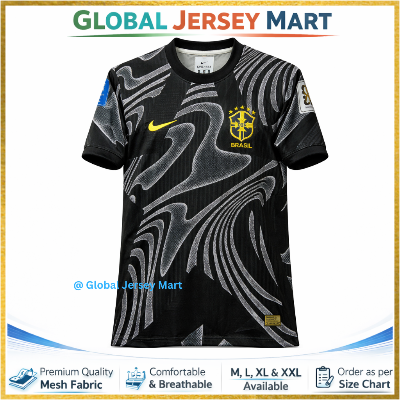 Picture of Brazil Third/Alternate Jersey 2024/25 – Nike – Black Abstract Print – Short Sleeve Football Jersey – Brazil/CBF National Team Fan Shirt (Black & Grey) - Black