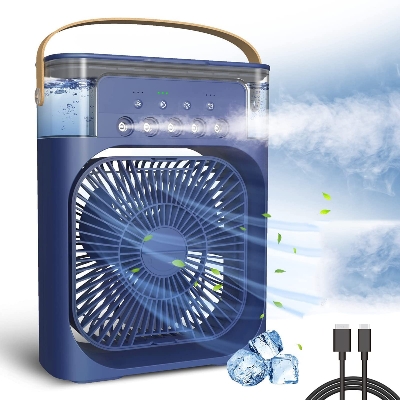 Picture of USB Air Cooler Fan 3 in 1 Mini Portable Fan Humidifier with 7 Colors LED Light Air Cooler 600ml Water Tank Air Cooling FanThis is NOT a rechargeable fan