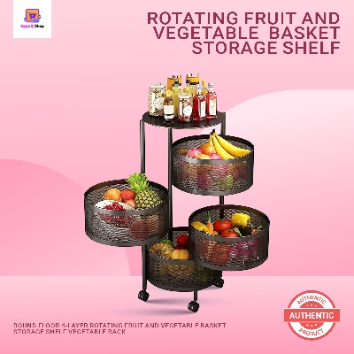 Picture of Round Floor 4-Layer Rotating Fruit And Vegetable Basket Storage Shelf Vegetable Rack