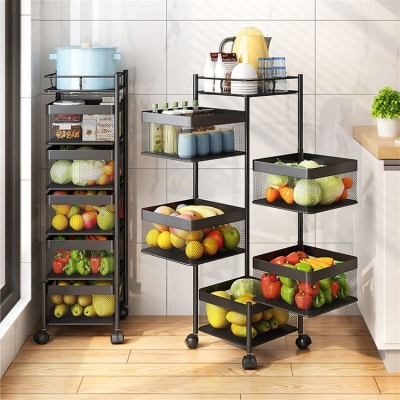 Picture of 5 Tiers Vegetable Basket Fruit Storage Basket Kitchen 360 Degree Rotating Square Rotating Rack