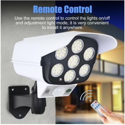 Picture of OIMG 77 Led Wall Lamp Solar Light Motion Sensor Security Dummy Camera Remote Wireless Outdoor Flood Light Waterproof 77 Led Wall Lamp