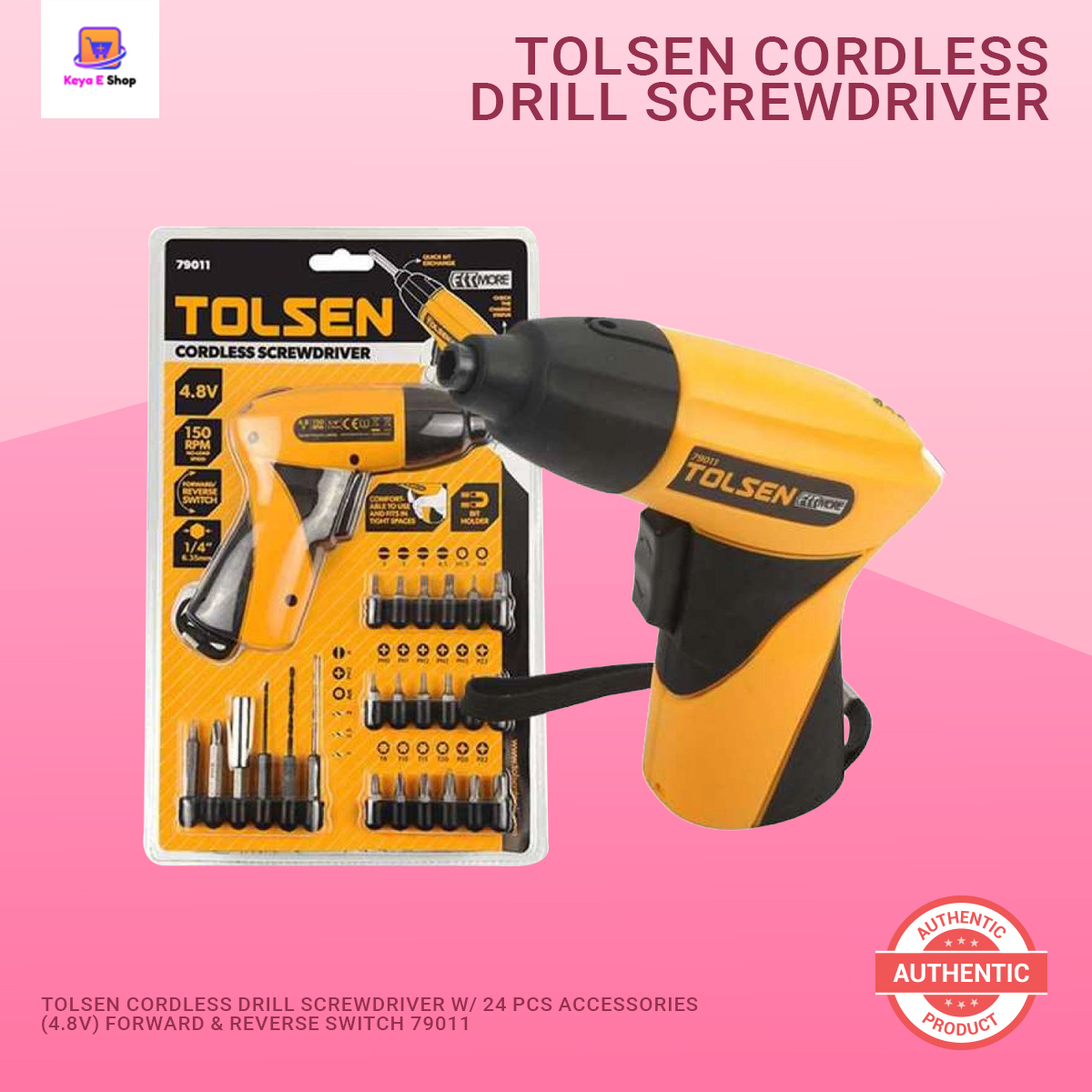 Picture of TOLSEN Cordless Drill Screwdriver w/ 24 pcs Accessories (4.8V) Forward & Reverse Switch 79011
