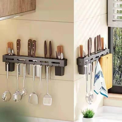 Picture of Kitchen Shelf Wall Mounted Kitchen Shelvese Holder Stainless Steel Hanging Organizer Wall Mounted Kitchen Organizer Chopstick Holder 50cm