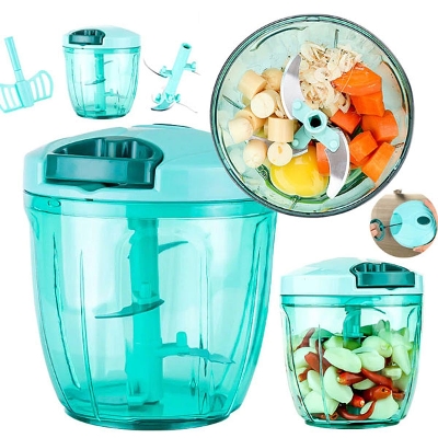 Picture of Eotia Large & Handy Quick Cutter/ Hand cutter/Chopper for Kitchen, 5 Blade Stainless Steel, Pull String - 900 ml