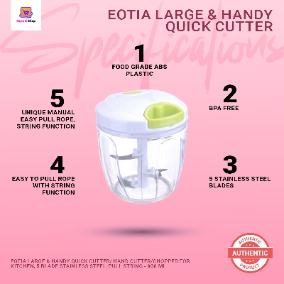 Picture of Eotia Large & Handy Quick Cutter/ Hand cutter/Chopper for Kitchen, 5 Blade Stainless Steel, Pull String - 900 ml