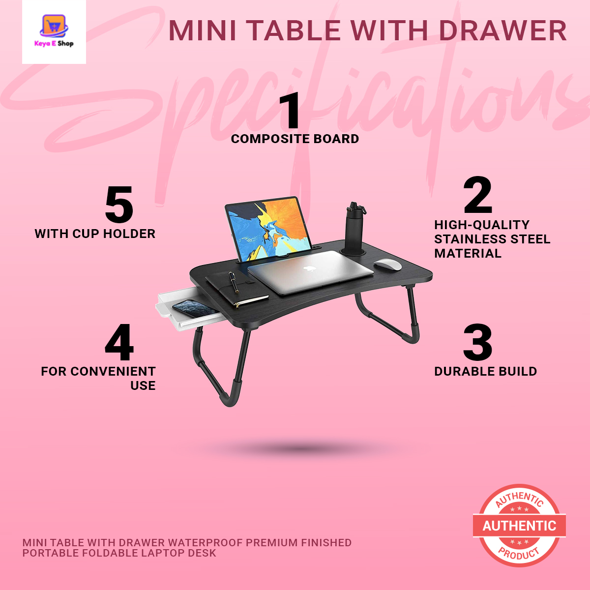 Picture of Mini Table With Drawer Waterproof Premium Finished Portable Foldable Laptop Desk Home Laptop Table Folding Laptop Table Laptop Stand - Laptop Table - Laptop Table - Laptop Table