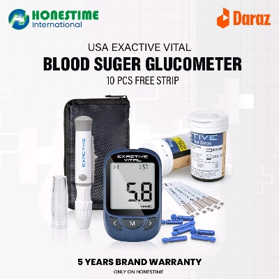 Picture of USA EXACTIVE VITAL GLUCOSE METER Honstime with 10 Free Strips - USA's Best Blood Sugar Glucometer with 5 Years Full Replacement Warranty 