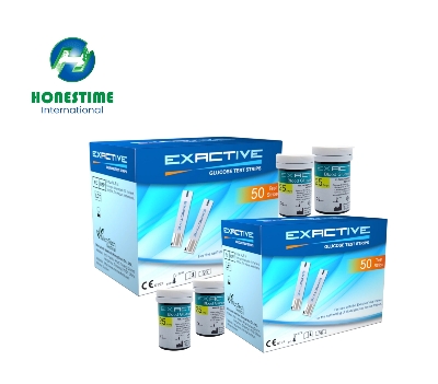 Picture of Exactive Vital 100 Pcs R&D USA (4 box x25 pcs) Test Strips +12 to 24 Months Expiry Time + 4 Pc Free Code Chips Glucose Suger Test Strips (Silver)