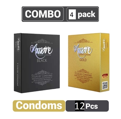 Picture of Amore Luxury Gold & Black Condom  Pack of 4  12 Pcs Condom (Gold Black)