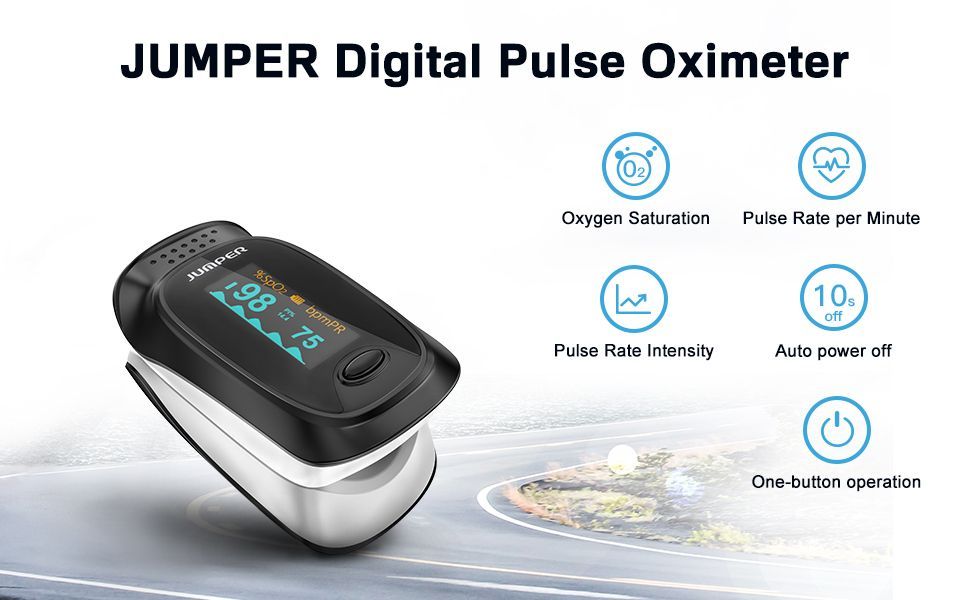 Picture of JUMPER Official JPD-500D OLED Fingertip Pulse Oximeter for SpO2, PR, PI Measurement | 2 Year full Replacement Warranty by HONESTIME (Black)