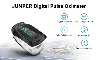 Picture of JUMPER Official JPD-500D OLED Fingertip Pulse Oximeter for SpO2, PR, PI Measurement | 2 Year full Replacement Warranty by HONESTIME (Black)