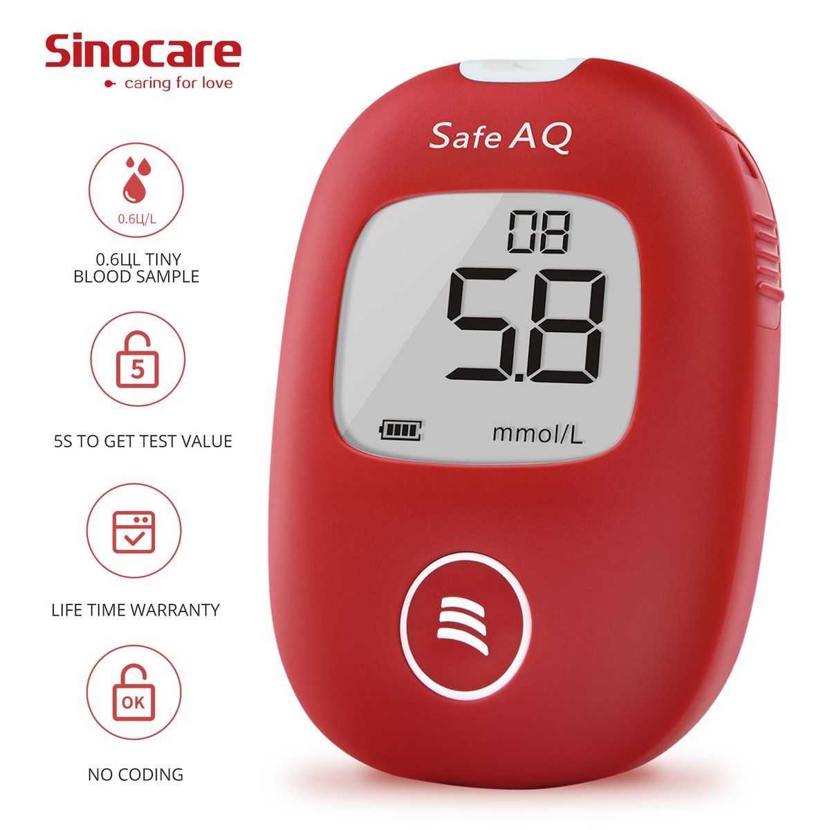 Picture of Sinocare Safe AQ Smart Glucometer Blood Glucose / Suger Test Meter Diabetes Test Machine Blood Glucose Monitoring System 