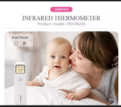 Picture of Jumper Premium Dual Mode JPD FR 203 Best Model Non Contact Infrared Thermometer 1 Year Full Replacement Warranty Forehead Adult, Baby and for any thing object (White)
